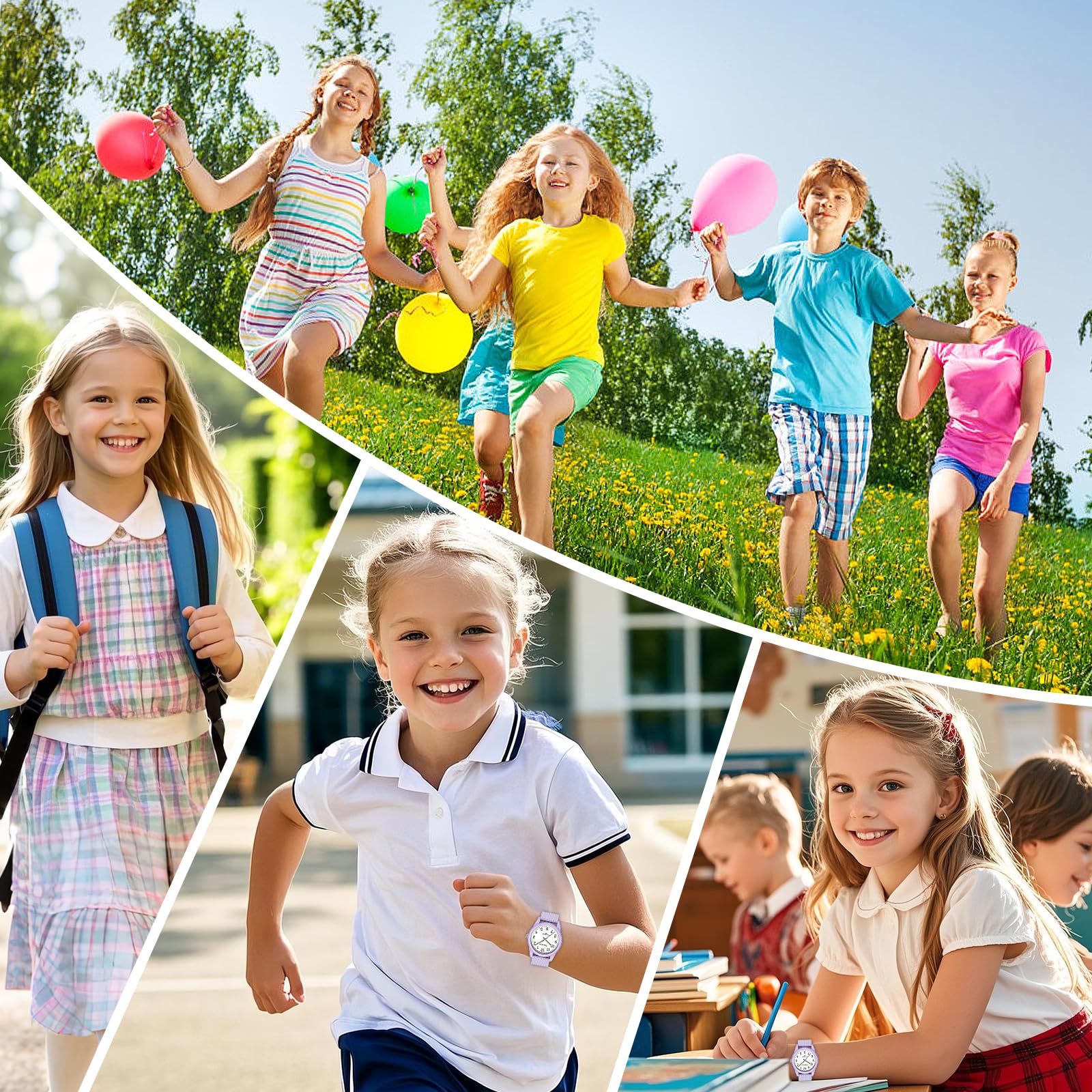 SOCICO Kids Analog Watch for Boys Girls, Easy to Read Learning Time Watch, 50M Waterproof, Soft Band Wristwatch for Ages 4-12, Great Gift for Children