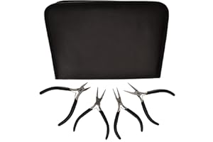 The Beadsmith Slim Line Pliers Set – Extra Fine Tips – 4.5 Inches, 4-Pieces: Round Nose, Chain Nose, Flat Nose & Semi-flush Side Cutter – Leatherette Carrying Case Included – Tools for Jewelry Making