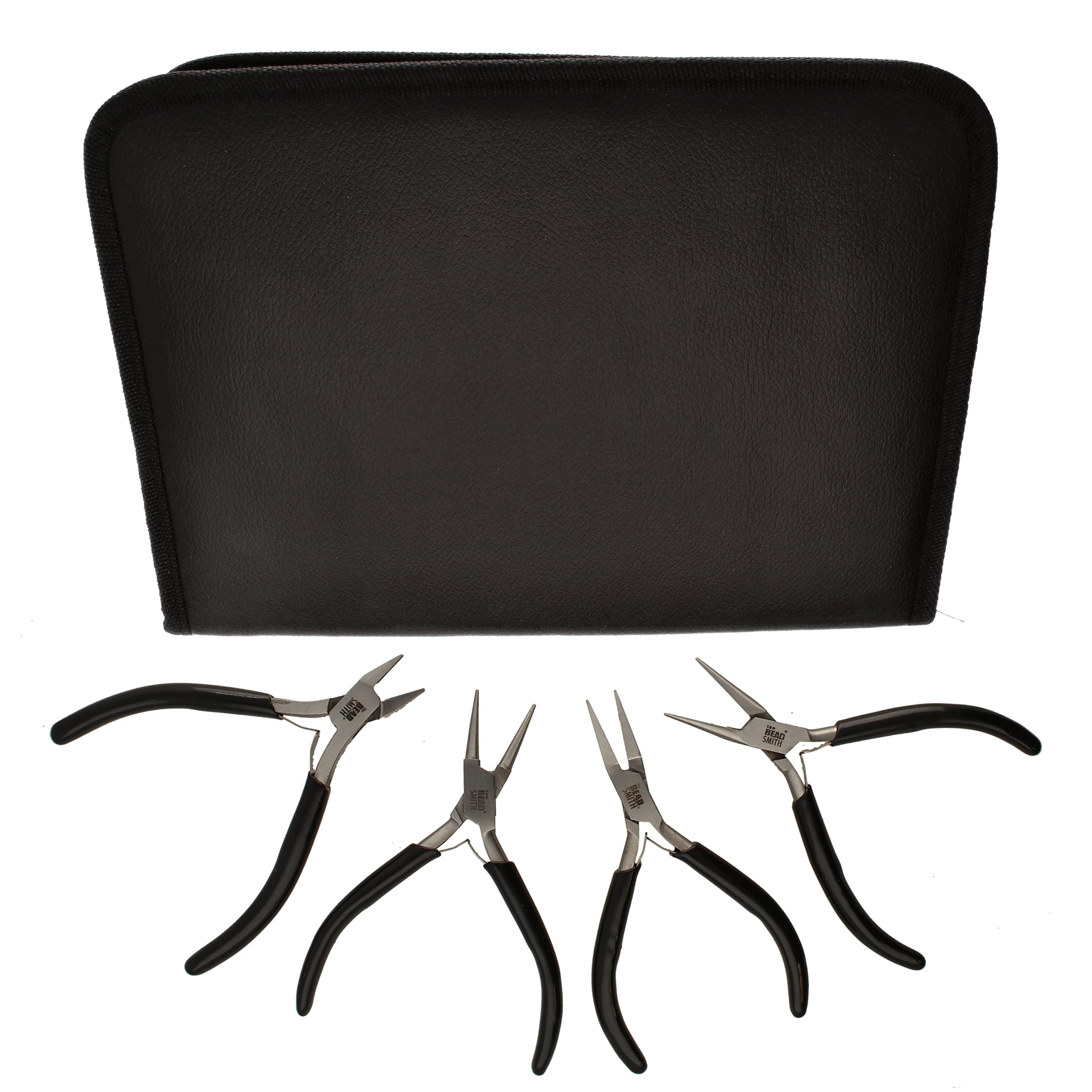 The Beadsmith Slim Line Pliers Set – Extra Fine Tips – 4.5 Inches, 4-Pieces: Round Nose, Chain Nose, Flat Nose & Semi-Flush Side Cutter – Leatherette Carrying Case Included – Tools for Jewelry Making — image 1