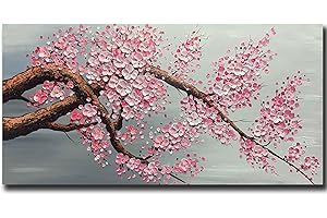 Yotree Paintings - 24x48 Inch 3D Wall Art Plum Blossom on Canvas Abstract Painting Wood Inside Framed Hanging Wall Decoration Ready to Hang