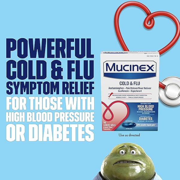 MUCINEX COLD & FLU HIGH BLOOD PRESSURE LIQUID GELS, 16 CT.