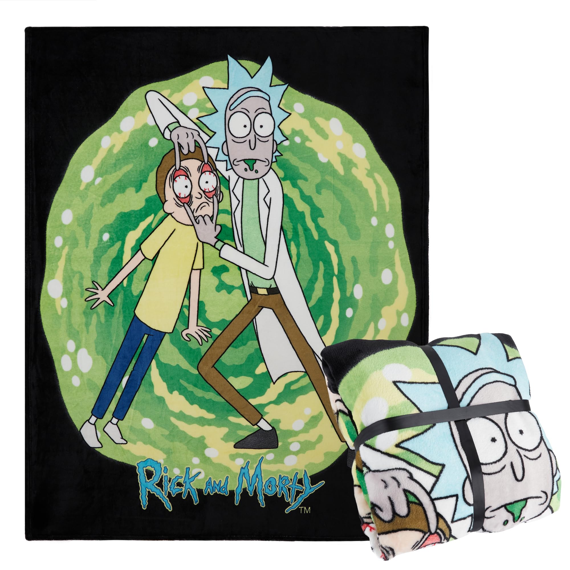RICK AND MORTY Fleece Blanket Super Soft Blanket Throw Bed Accessories 150 x 130 Sofa Throw Bed Blankets Gifts for Him (Green/Black)