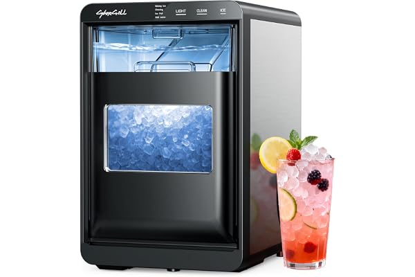 CyberChill Nugget Ice Maker Countertop 44lbs Per Day Pebble Sonic Ice Makers Machine Chewable Pellet Ice with Self-Cleaning Removable Water Tank See Through Window for Home/Kitchen/Office