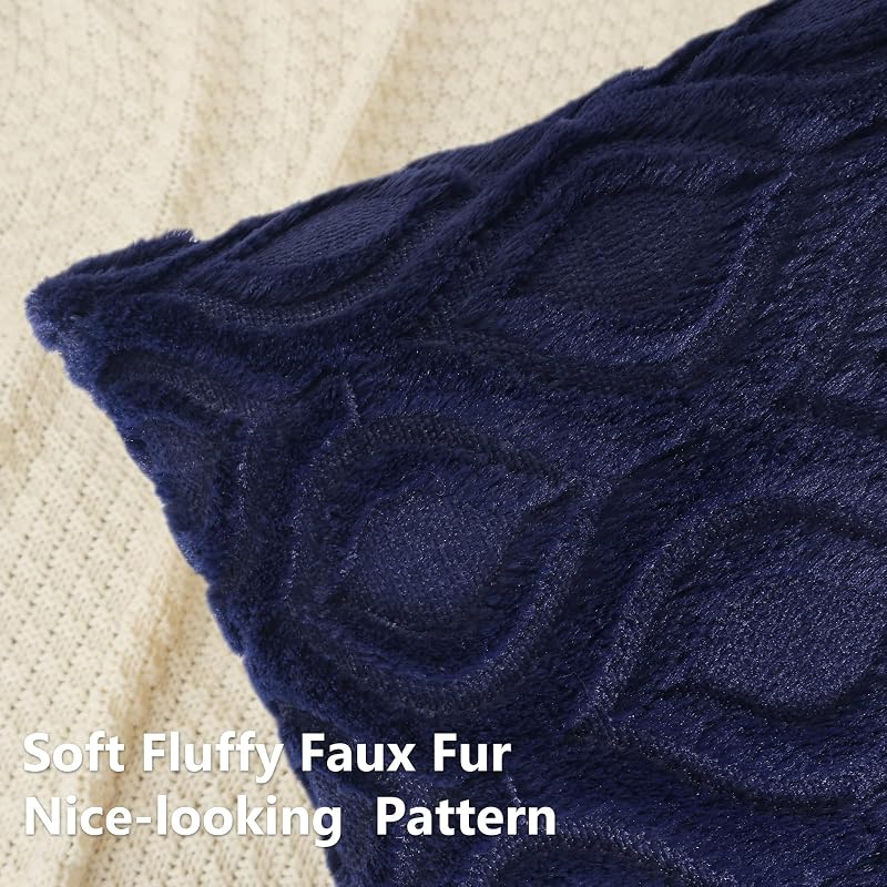Set di 2 federe decorative per cuscini in morbida lana sintetica, per divano, per la casa, 45 x 45 cm, blu navy — foto 2 di 7