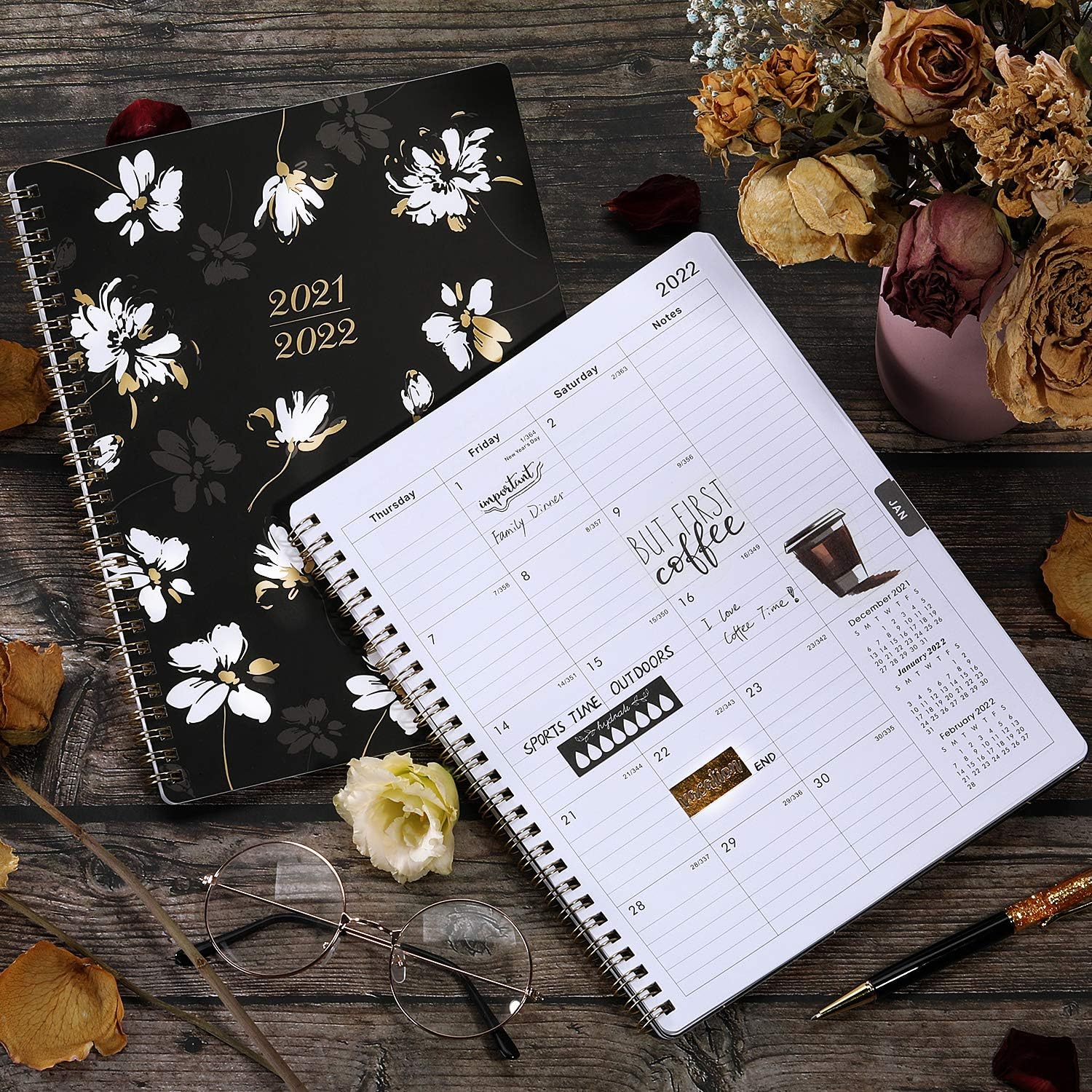 2021-2022 Planner - 2021-2022 Academic Planner from July 2021 to June 2022, 8" x 10" with to Do List, Floral Cover with Twin-Wire Binding, Printed Tabs : Office Products
