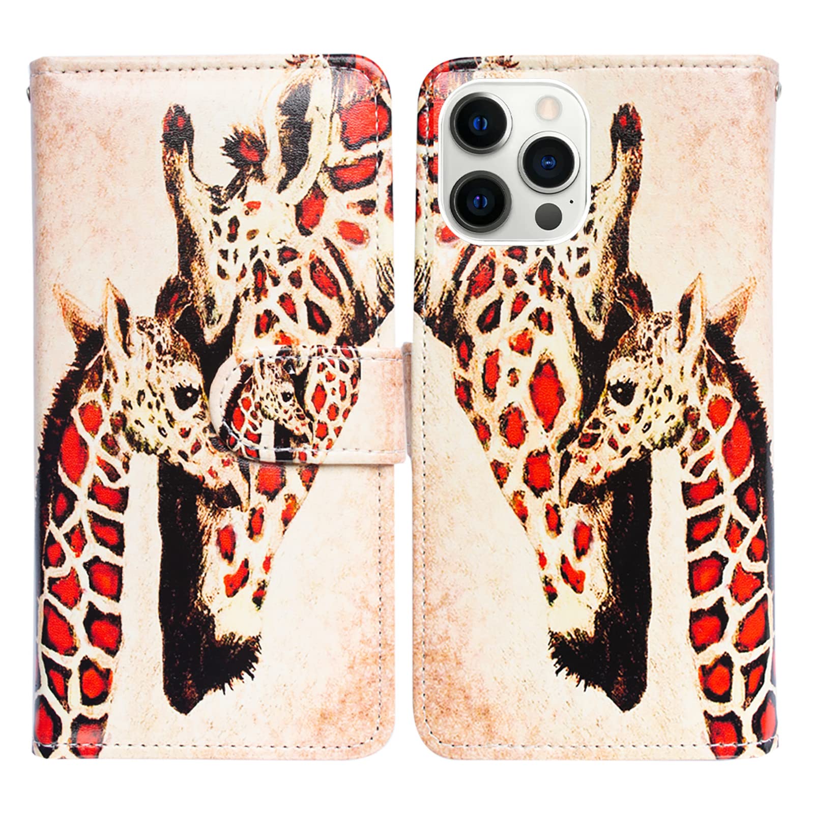 Bcov iPhone 14 Pro Case, Giraffe Mother Baby Leather Flip Phone Case Wallet Cover with Card Slot Holder Kickstand For iPhone 14 Pro