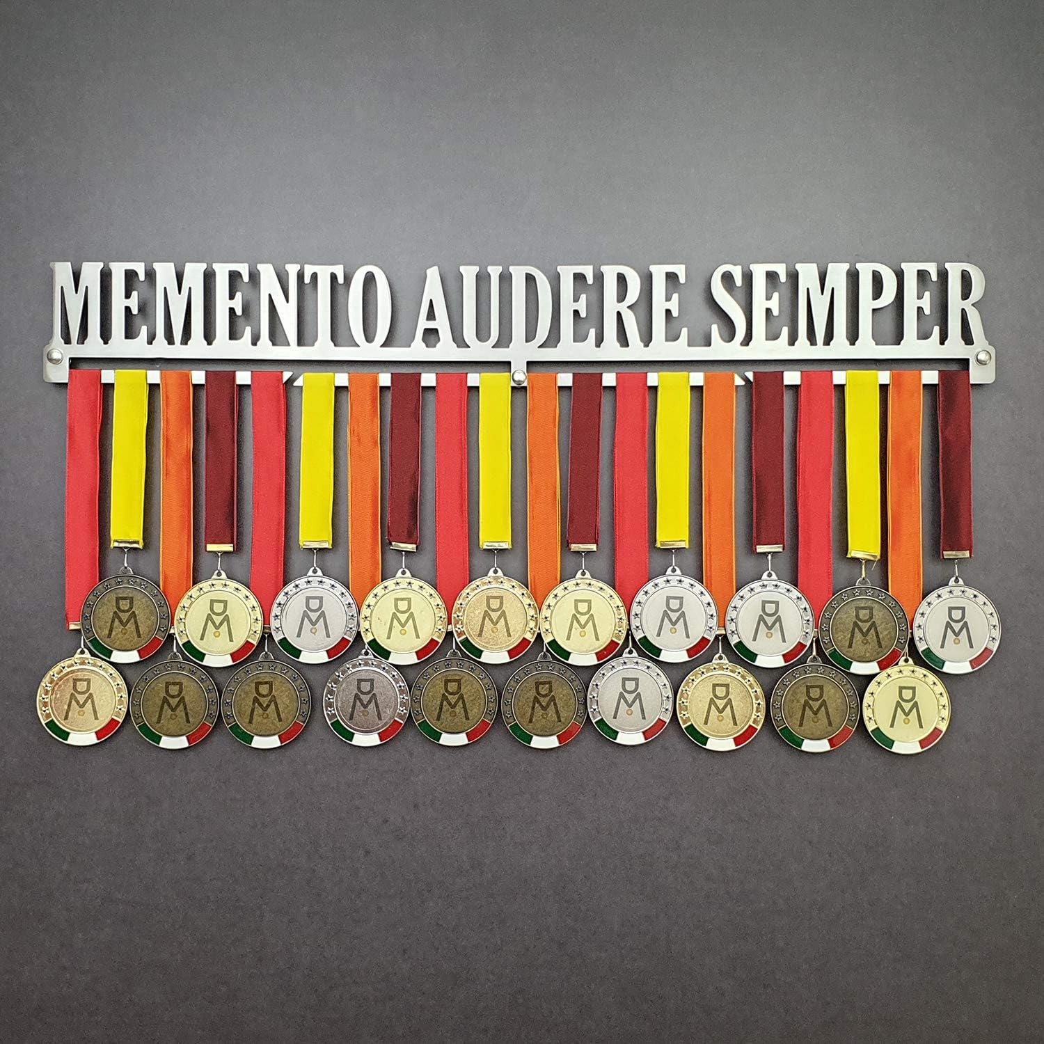 MEMENTO AUDERE SEMPER - Medal Hangers for Sports Medals - Medal Show Wall Mounted - Medal Display Rack - Trophy Holder - Stainless Steel - 100% Made in Italy