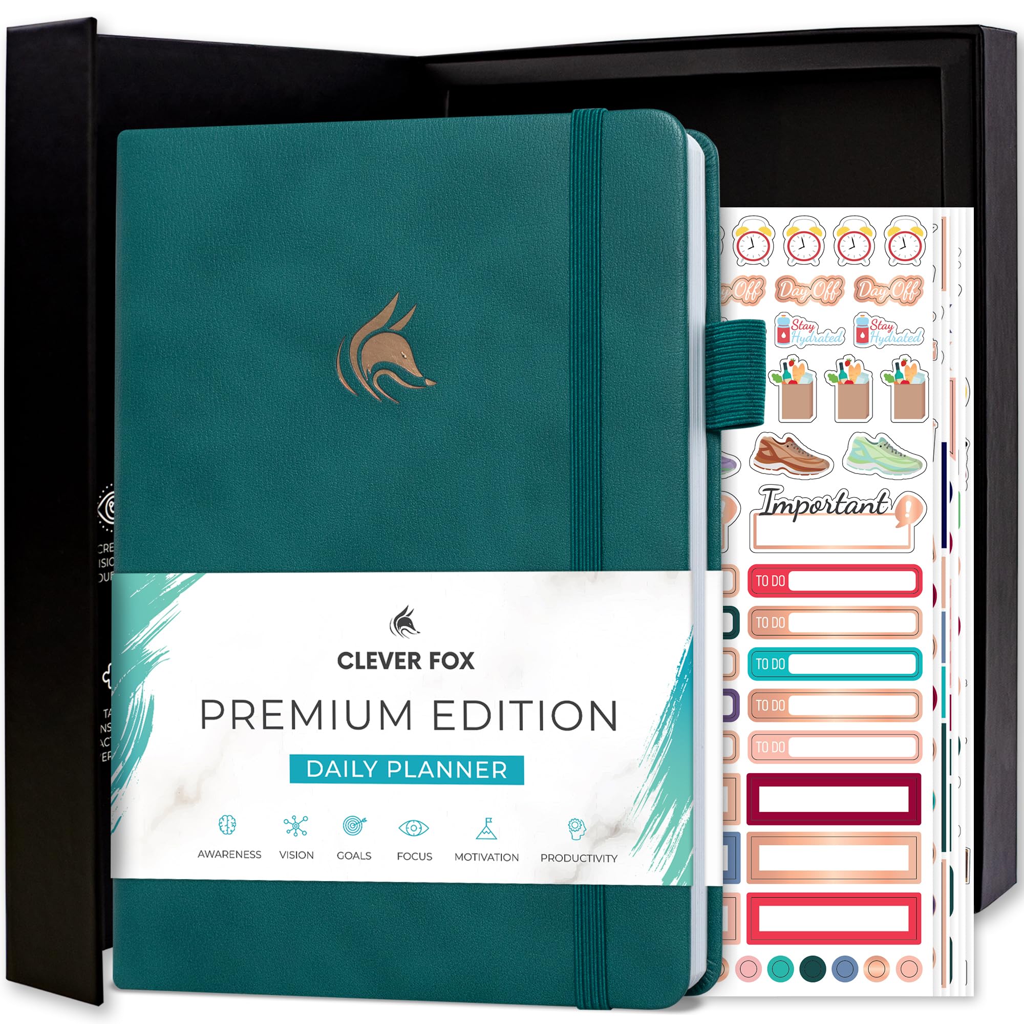 Clever Fox Planner Daily Premium Edition – Luxurious Daily Planner with Hourly Schedule, Personal Organizer, Productivity & Goal Journal, Undated - Start Anytime, A5, Lasts 6 Months - Dark Teal