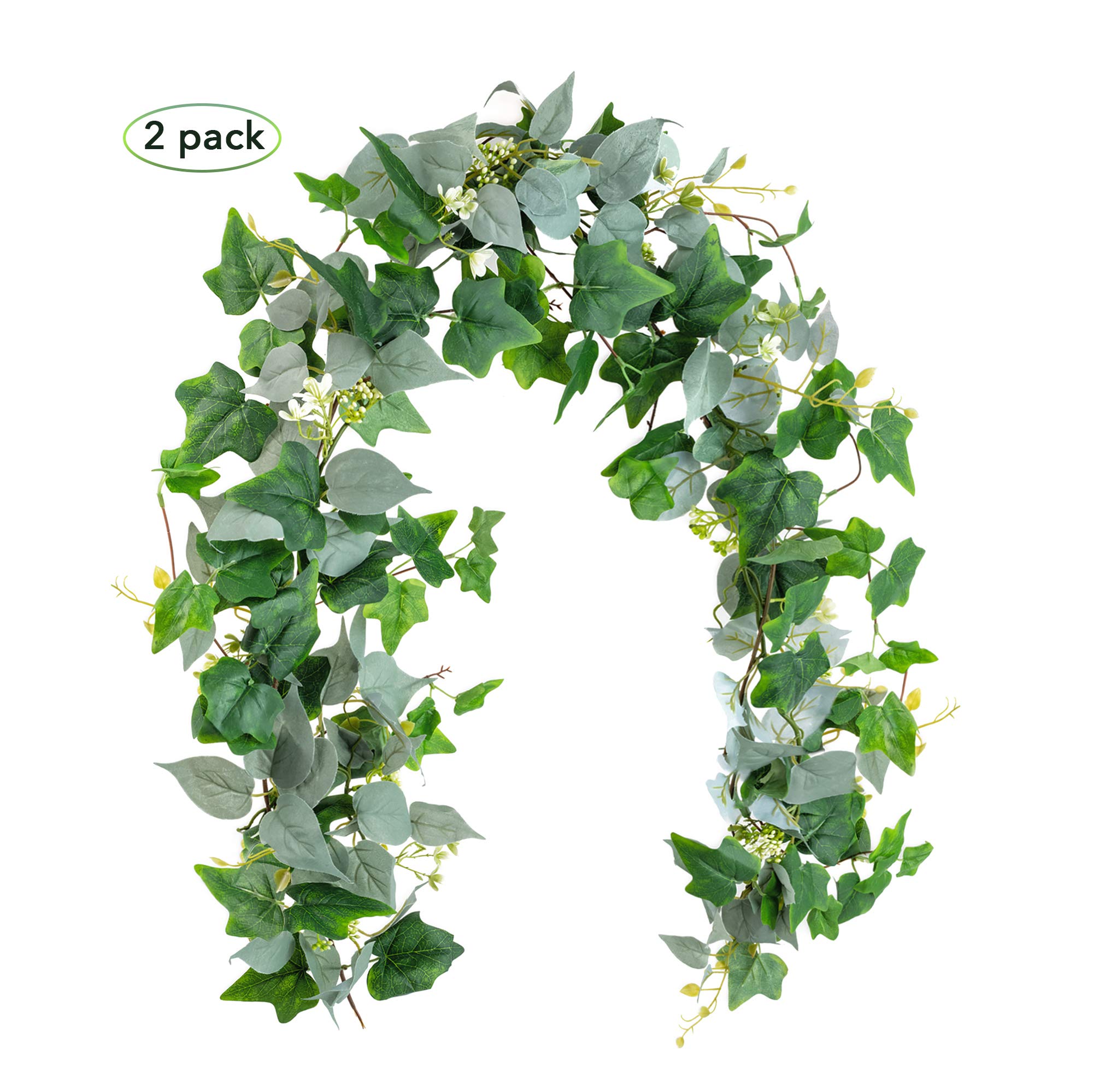 2 Pack Artificial Greenery Garland, Fake Vines 6FT Faux Green Garland