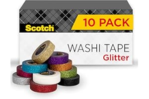 Scotch Lot de 10 rouleaux de ruban adhésif Washi à paillettes, idéal pour les vacances, le bricolage et l'emballage, les four