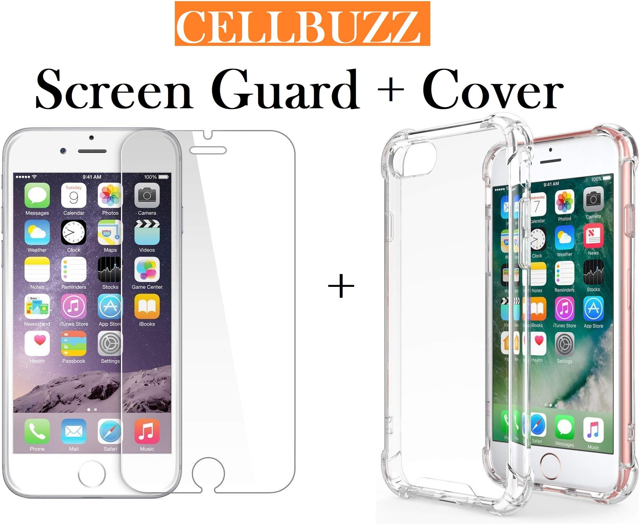 CELLBUZZ 6D Full Adhesive Black Screen Guard For Apple iPhone 7 Plus / 8 Plus Full Glue Edge To Edge Tempered Glass With Full Installation Kit Anti Fingerprint Shatter Proof (Transparent Glass + Cover)