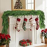 2 Pack 6ft Christmas Norfolk Pine Garlands, Realistic Artificial Greenery Garland, Real Touch Winter Artificial Pine Garlands for Dinner Table, Mantel,Wall,Indoor and Outdoor Christmas Decoration
