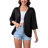 Women's Casual Lightweight Open Front Cardigans Soft 3/4 Bell Sleeve Cardigan Summer Cover Ups