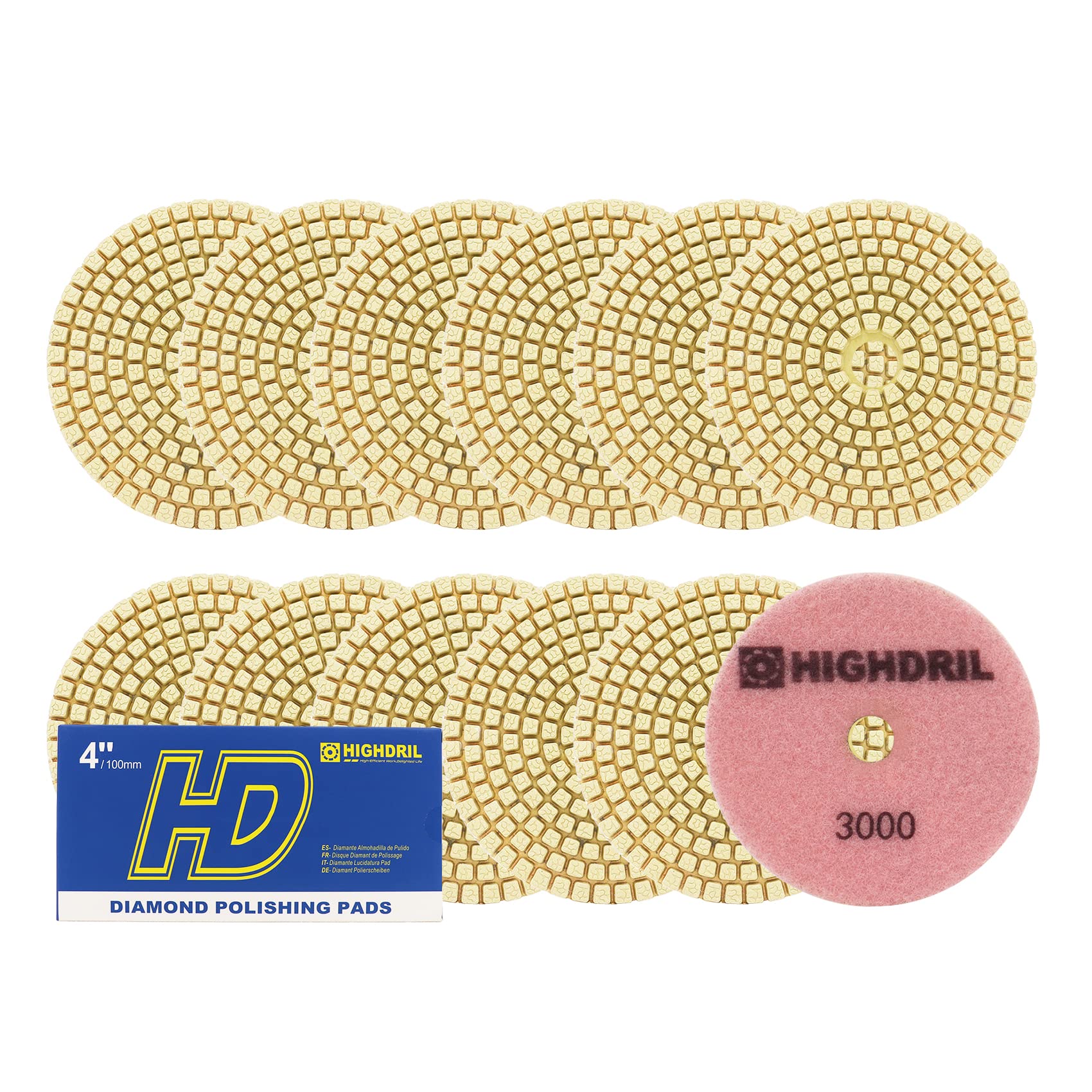 Wet Diamond Polishing Pads,HIGHDRIL 12pcs 100MM #3000,for Granite Marble Sanding used on Grinder or Polisher