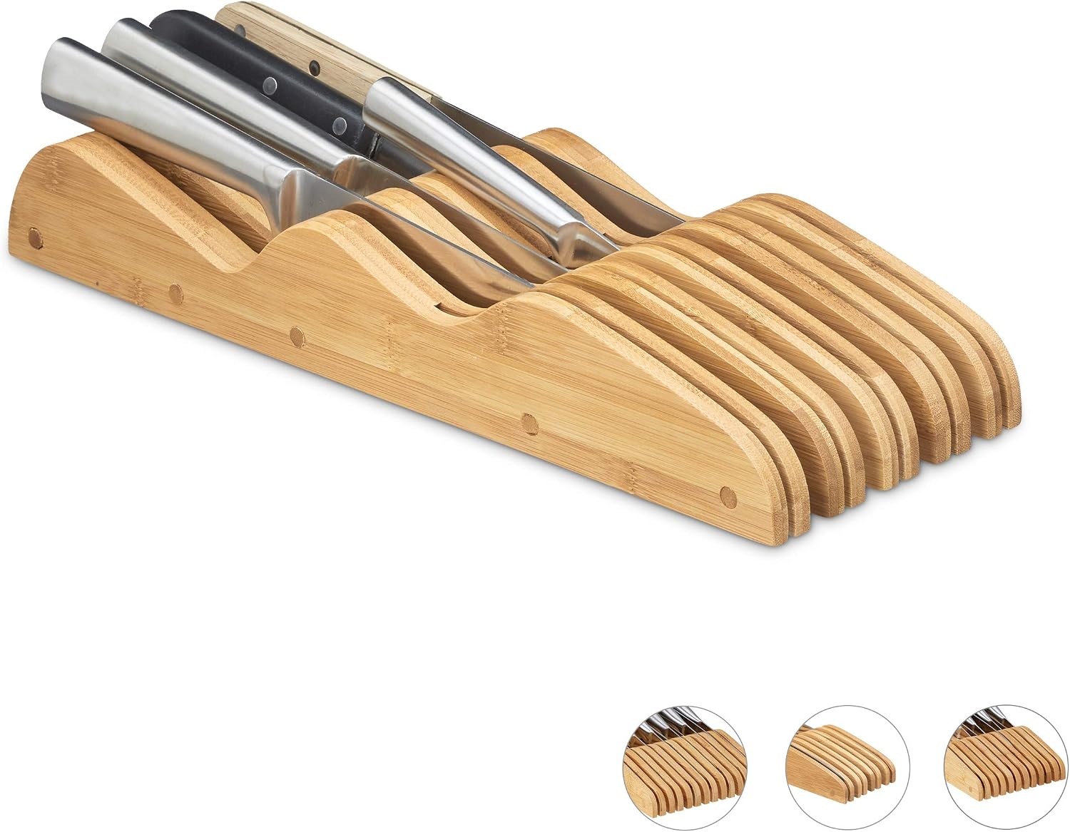Relaxdays , flat, HxWxD 40 x 12 x 5 cm, natural knife block drawer, lying, bamboo, for 9 knives, HBT 40 x 12 x 5 cm, drawer insert