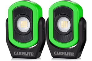 CARELITE 2 Pack Work Lights, Magnetic Light with 3 Modes & 360° Pivoting Head, 780-Lumen Rechargeable Pocket Light for Mechanics, Jobsites and Emergency (Green)