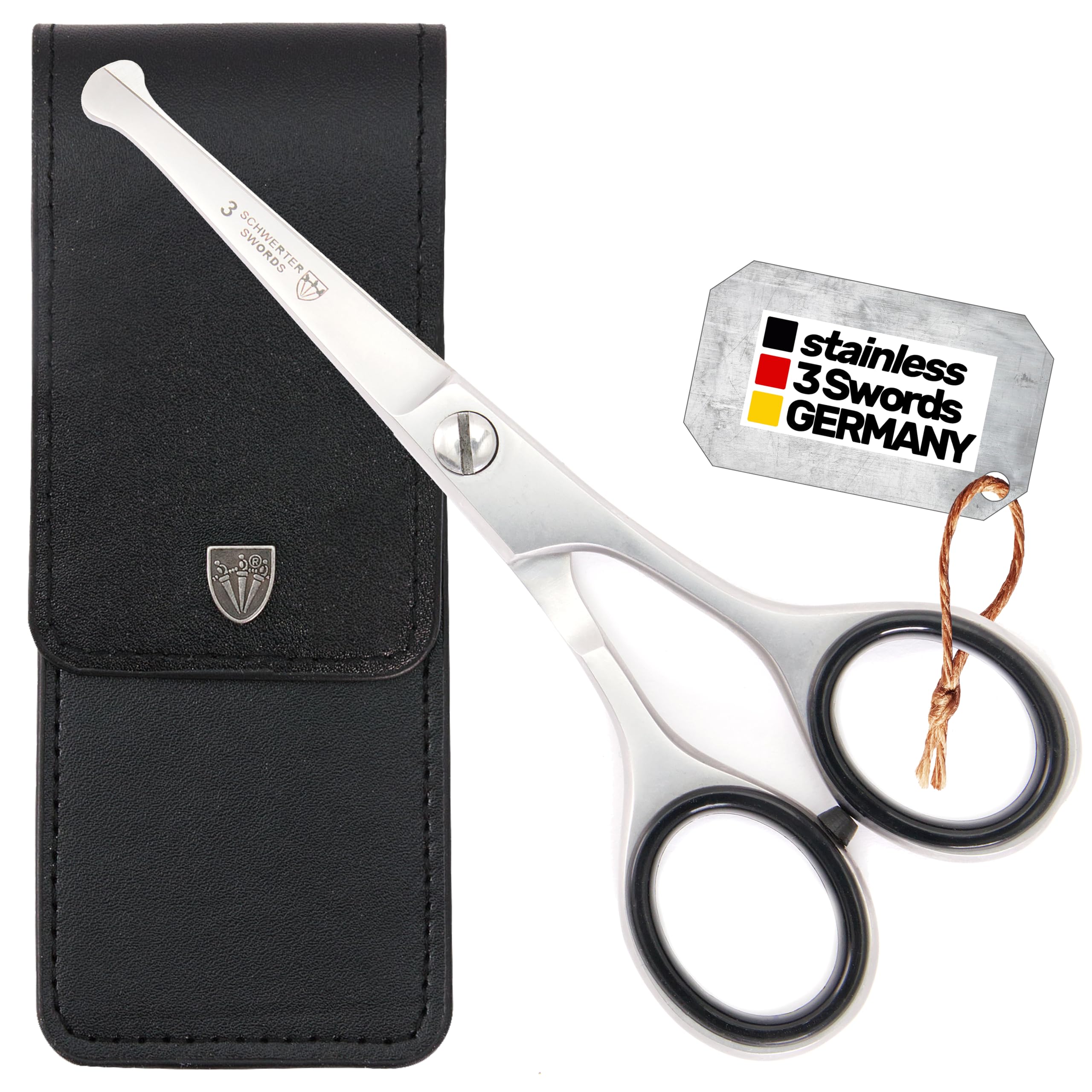 3 Swords Germany – Professional Nostril Nose and Ear Hair Scissors, Stainless Steel, Straight Rounded Blade with Black case
