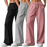 JoyMotion 3 Pack Women's Wide Leg Lounge Pants High Waisted Baggy Sweatpants Drawstring Athletic Yoga Joggers with Pockets