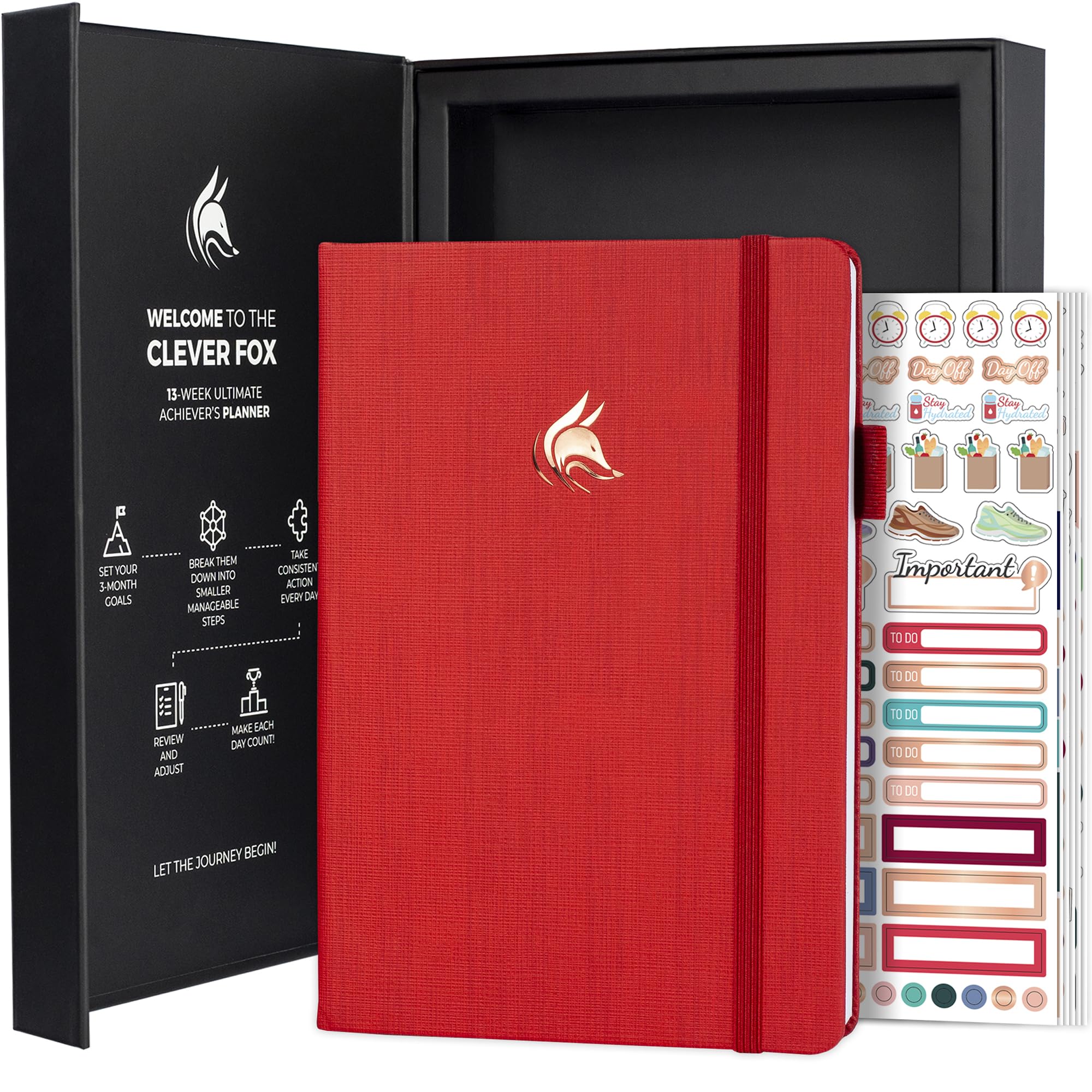 Clever Fox Ultimate Achiever’s Goal Planner - Focus & Productivity 90 Day Journal. Daily Weekly Monthly Planner Organizer & Hourly Schedule Notebook - Undated, Hardcover, A5 Size, Ruby Red — image 1