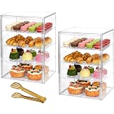 AIOWZZY 2 Pcs 4-Layer Pastry Display Case with Cake Tong, Adjustable Clear Bread Boxes with Magnetic Door for Kitchen Countertop, Bakery Display 15.7 x 11.4 x 9.8 in
