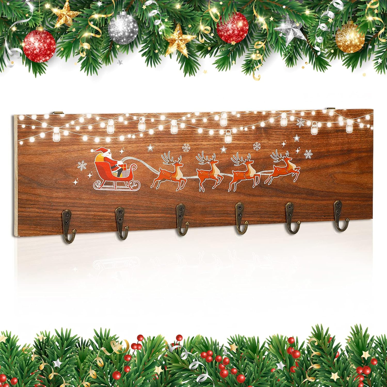 Ornament Hooks - Yewfold Christmas Stocking Holders Stand for Mantle,Xmas Wooden Sign Stocking Holder for Mantle,Wall Mounted Stocking Hanger for Christmas Decoration