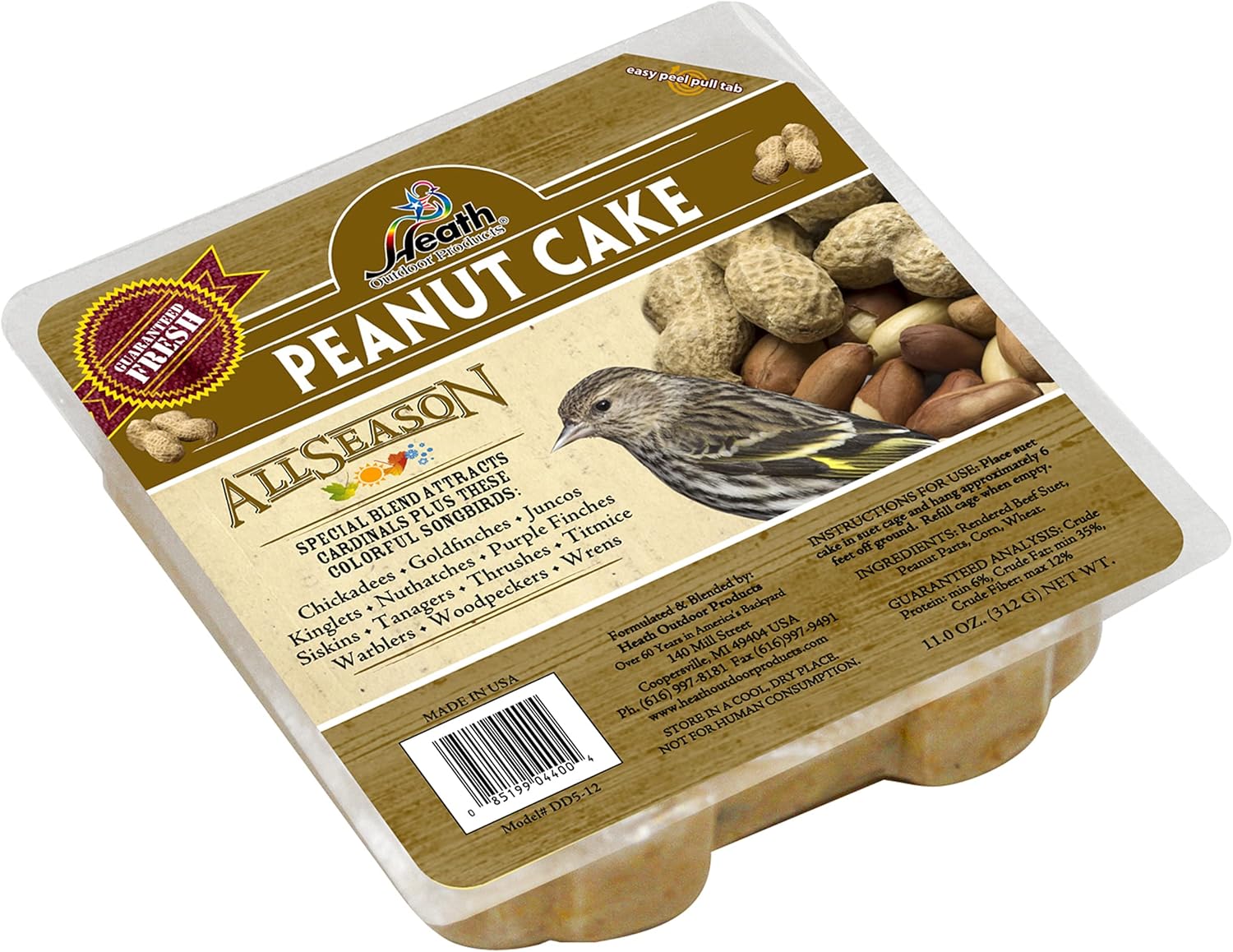 Backyard Birding & Wildlife - Heath Outdoor Products DD5-12 Suet Peanut Cake, Case Of 12 , Brown