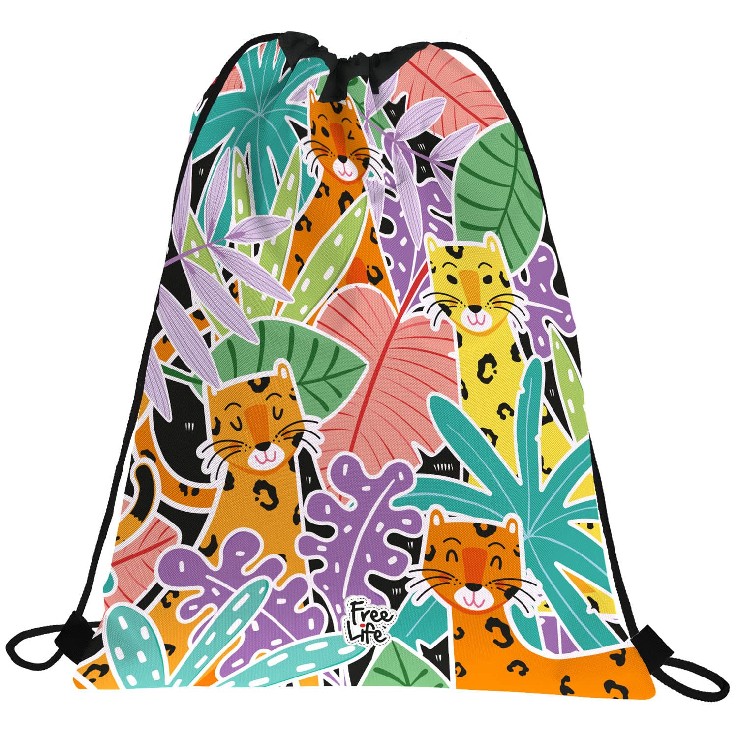 Grafoplás 37610588. Flat Backpack Bag Strings, Outer Pocket, 36x47cm, Leopard Collection, Free Life, multicoloured, 36x47cm, School