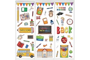 GENERIC GreenPine 6 Sheets Back to School Window Clings Stickers Owl Bus Window Decals Party Supplies for First Day of School Classroom Decorations Wall Glass Welcome Back to School Day