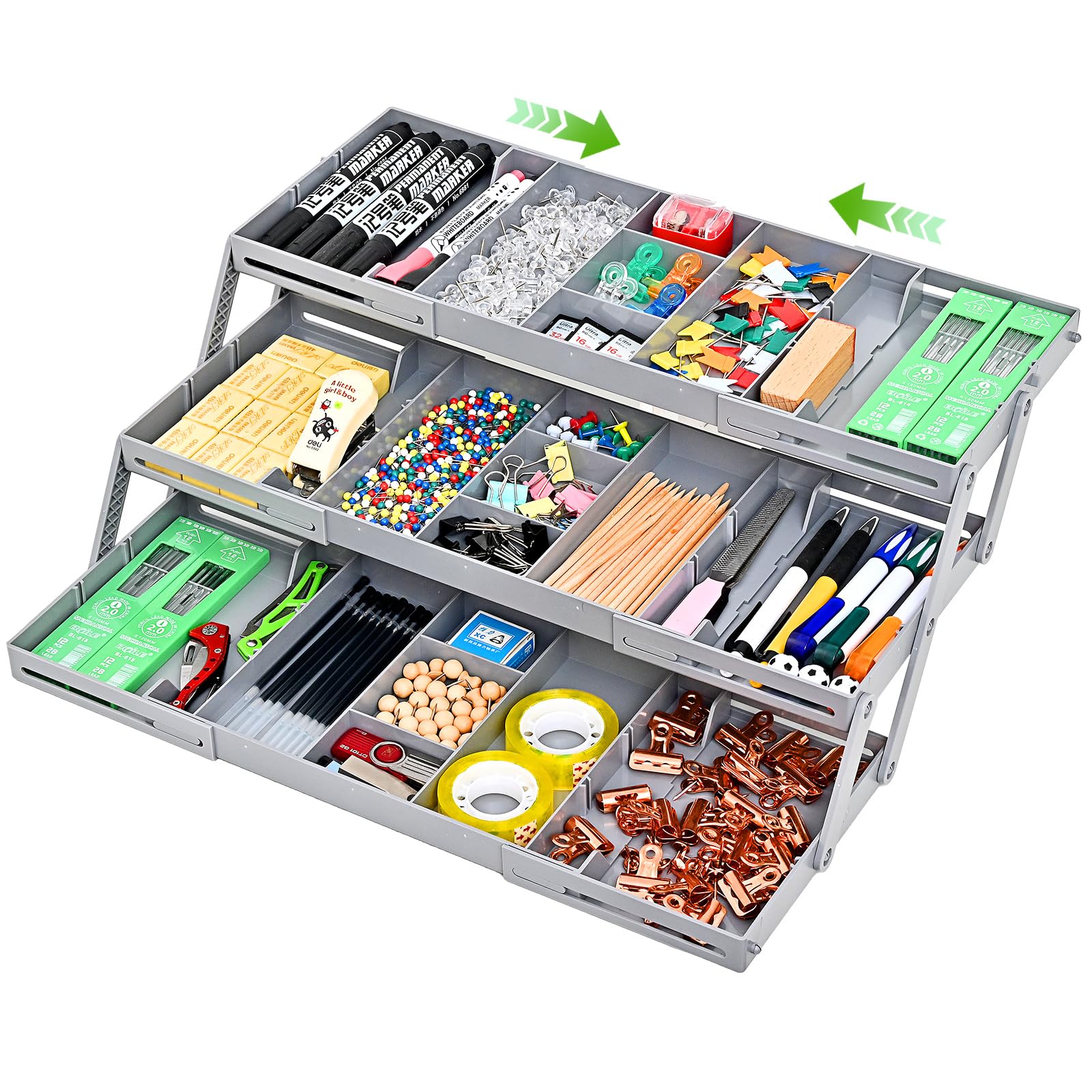 Photo 1 of 3 Tier Drawer Organizer, Expandable Junk Drawers Organizer,Multi Level Smart Drawer Organizer for Makeup, Jewelry,Desk, Office Storage