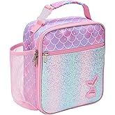 Bagseri Kids Lunch Box for Girls - Insulated Toddler Lunch Bag Fits Bento Box, Reusable Daycare Cooler Tote with Clip Handle, Water-Resistant Lining, Glitter Pink Mermaid