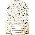 Terrazzo Marble Absorbent Coasters with Holder Set of 6, Coasters for Drinks, Coasters Coffee Table, Coaster Set, Marble Coasters, Drink Coasters, Stone Coasters for Drinks Absorbent