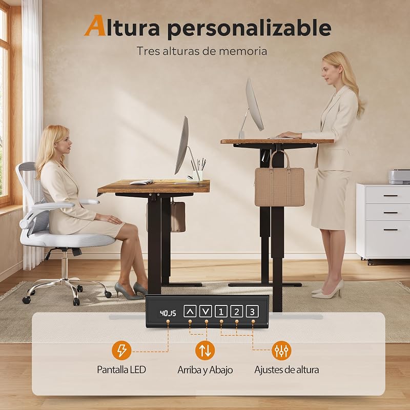 Escritorio Elevable Eléctrico,Mesa Regulable Rltura 160 x 70cm con 3 Memorias,Mesa de Oficina con Panel Inteligente en Casa con Tablero Ensamblado, Roble Natural
