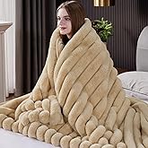 HaloRest Faux Fur Throw Blanket, Thick 1000GSM Fluffy Cozy Throw Blankets for Bed, Luxury Plush Striped Warm Soft Blanket for Couch LivingRoom Home Decor & Gifts(50"x 70", Beige)