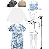 Luces 100 Days of School Costume for Kids, Old Lady Dress Up for Girls, 100th Day School Granny Wig Accessories Outfit