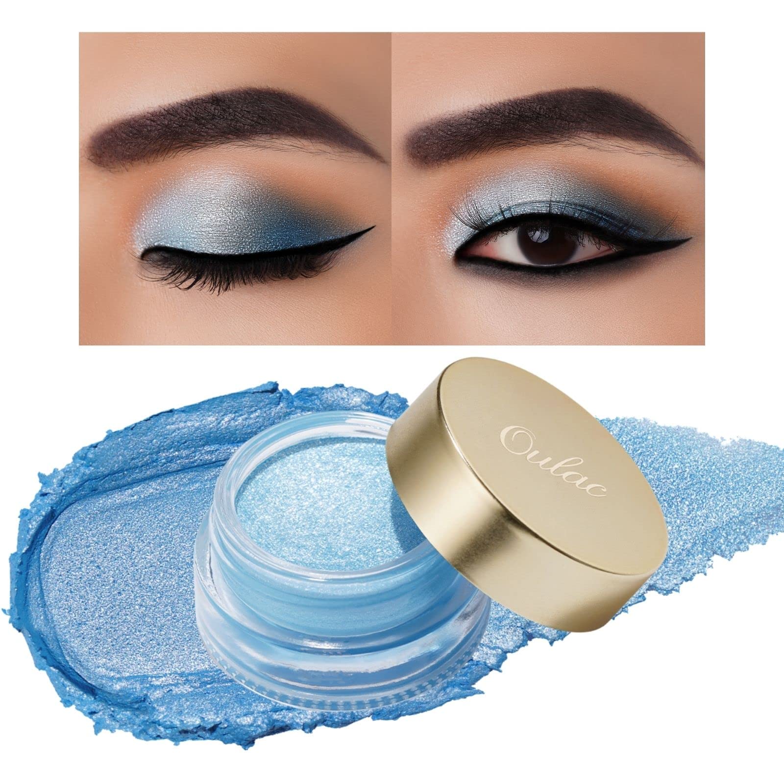 Oulac Sheer Eyeshadow Waterproof | Sheer Blue Eyeshadow & Highlighter Duo | Up to 12 Hours Wear | Longwear Blendable Shimmer Eye Make-up | Vegan & Cruelty-Free | 06g (02) No Burden — image 1