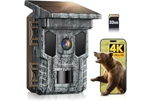 VIDVIS WiFi Solar Trail Camera, Rechargeable 4K 64MP Trail Cam with Night Vision Motion Activated Waterproof IP66, 0.2s Trigger Game Cam with 850nm Low Glow Infrared LEDs, 32GB SD Card