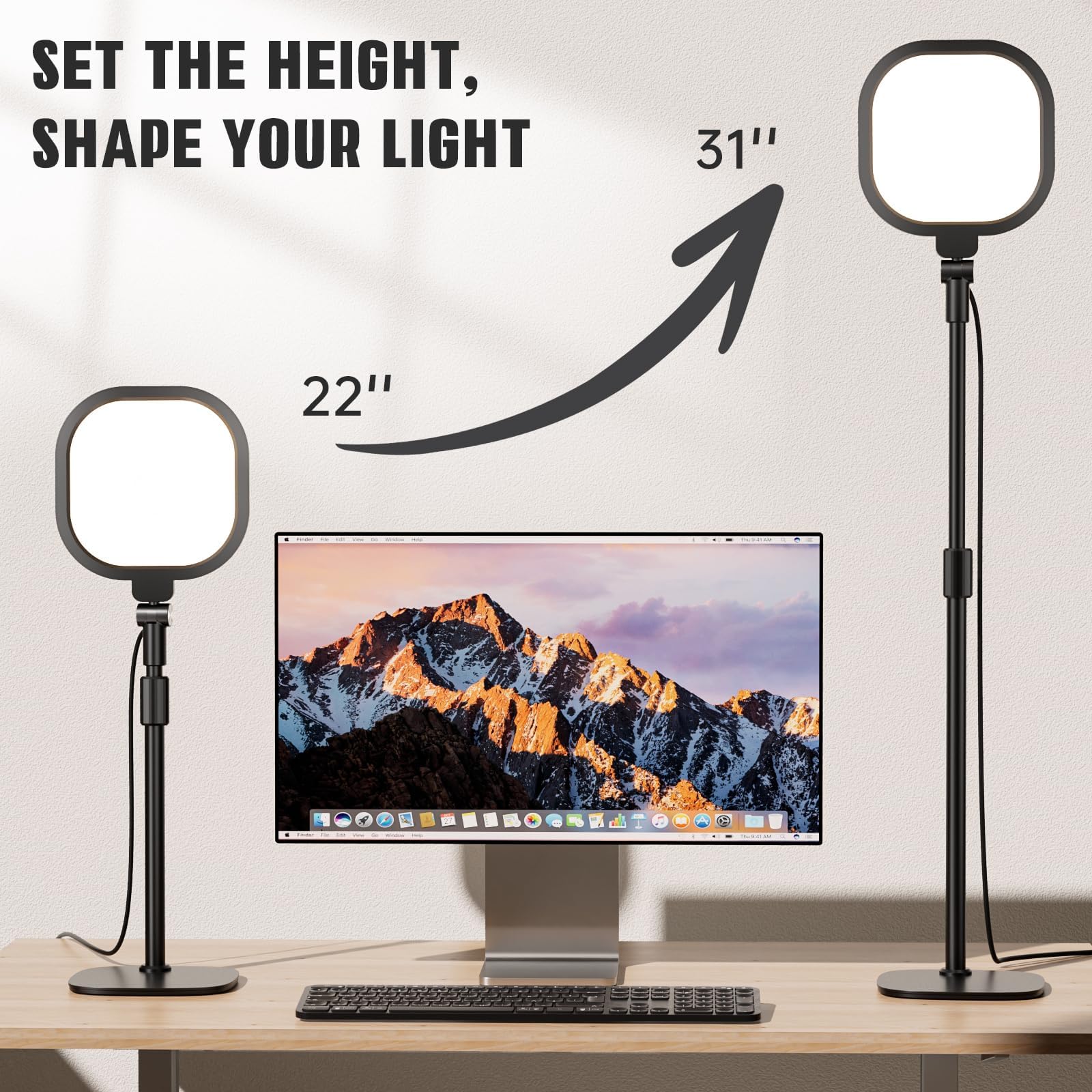 Schreibtischlampe LED für Videokonferenz, LitONES Dimmbar Tisch Ringlicht mit Stativ Handy - 3 Lichtfarben + 10 Helligkeiten, CRI 97.8 Augenschutz Bürolampe für Home-Office, Streaming, Webcam, Laptop 9