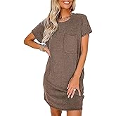 Acelitt Womens Casual Summer Short Sleeve Ribbed Mini Tshirt Dress, XS-3XL
