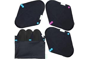 wegreeco Reusable Menstrual Pads - Reusable Sanitary Pads | Reusable Panty Liners | Soft Cloth Menstrual Pads - 6 Pack with 1 Cloth Mini Wet Bag (Large, Black)