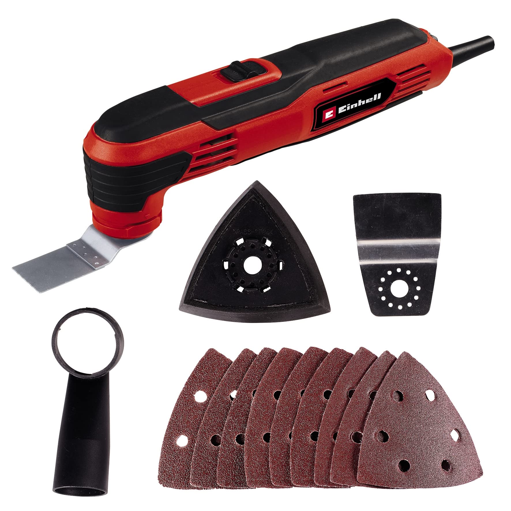 Einhell Oscillating Multi Tool 250W, Multi-Tool Kit for Sawing, Cutting, Sanding, Multifunctional Tool with Saw Blade, Plunge Saw Blades, Delta Sander Pad and 9 x Sanding Discs TC-MG 250 CE