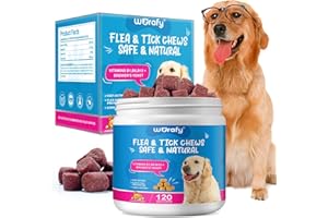 SDJUFEI Flea & Tick Prevention for Dogs, 120 Chews Dog Probiotics Treats, Probiotics for Dogs, Digestive Treats Dogs Probiotics and Digestive Enzymes, Flea and Tick Supplement Chewable for Dogs(Chicken)