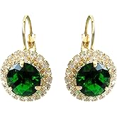 Navachi 18k Gold Plated Multicolor Round Zircon White Crystal Hook Leverback Earrings