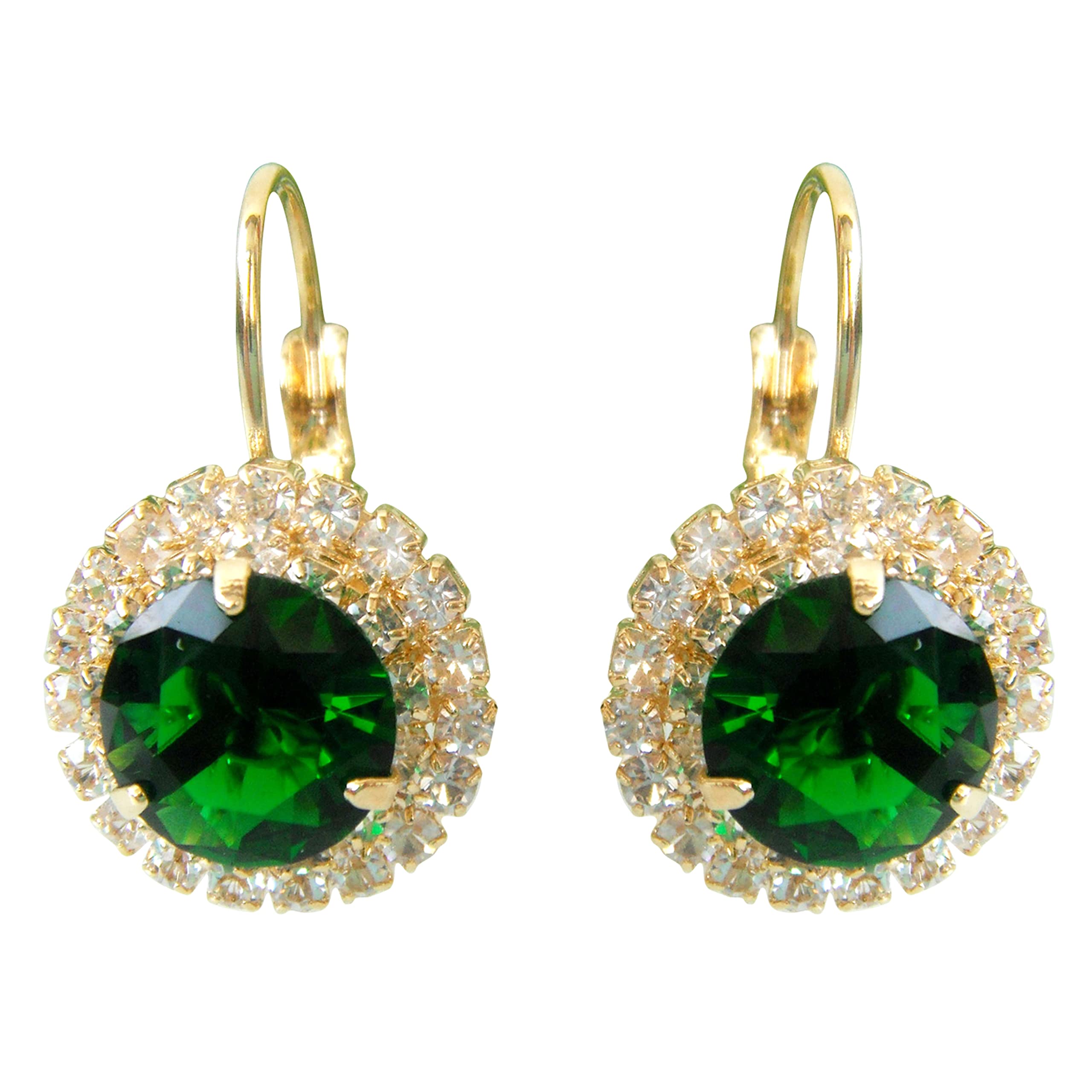 Navachi 18k Gold Plated Circle Green Zircon White Crystal Hoop Az2672e Leverback Earrings