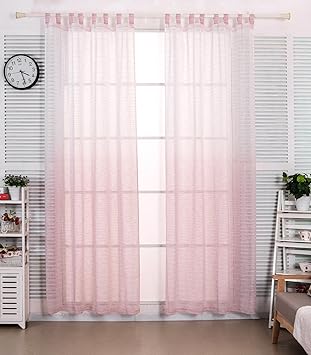 WOLTU® VH5855bd2-2, 2er Set Gardinen transparent mit Schlaufen in gestreift Leinen Optik mit Farbverlauf Schlaufenschal Vorha