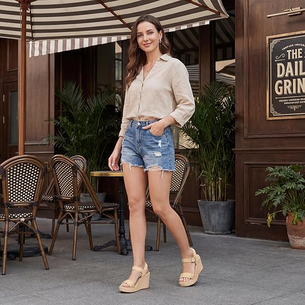 VICKI·VICKI WOMEN’S PLATFORM SANDALS WEDGE ESPADRILLES WEDGES HEELS SANDALS WOMEN SHOES APRICOT SIZE 6.5