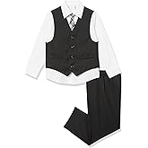 Van Heusen Boys 4-Piece Formal Suit Set, Vest, Pants, Collared Dress Shirt, and Tie