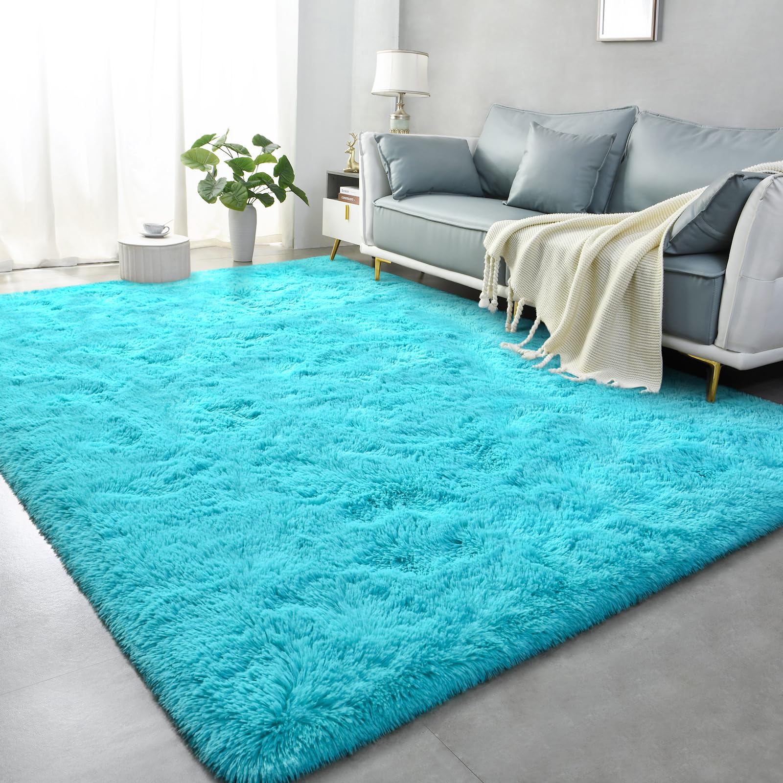 Lascpt Super Soft Shag Area Rug for Living Room, 4x6 ft Blue Rug for Girls Bedroom, Modern Plush Throw Rug for Kids Room, Fuzzy Floor Carpet for Indoor Dorms Office Nursery Women Home Decor