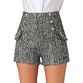 Allegra K Women's Tweed High Waisted Short Button Decor Elegant Dressy Casual Shorts