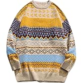 VDWIP Mens Knit Sweater Grandpa Vintage Knitted Sweaters Oversized Striped Spring Pullover Casual Long Sleeve Pullovers