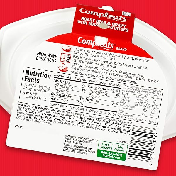 HORMEL COMPLEATS ROAST BEEF AND MASHED POTATOES WITH GRAVY, 9 OUNCE